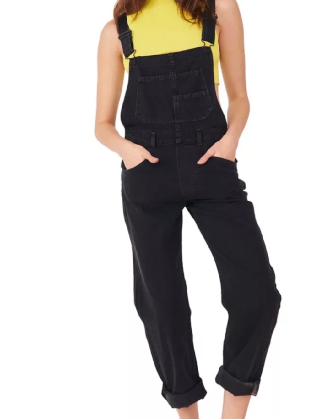 Free people size 26/small Black denim overalls